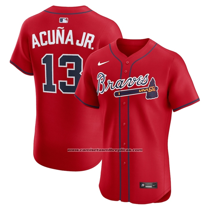 Camiseta Beisbol Hombre Atlanta Braves Ronald Acuna Jr Alternate 2 Elite Rojo